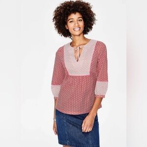 Boden Red and White Printed Peasant Blouse
